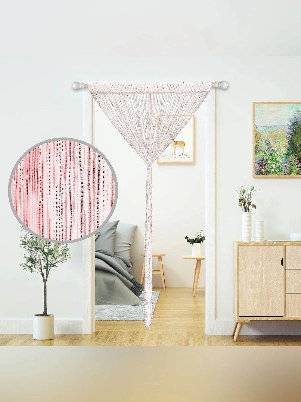 Sparkling Pink Threaded Curtain Panel for Doorway